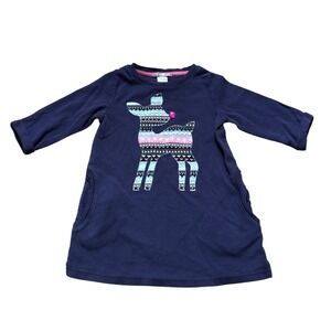 H&M Reindeer Sweatshirt Dress Kids Navy Excellent Pockets Gem Nose SIZE 2-4Y
